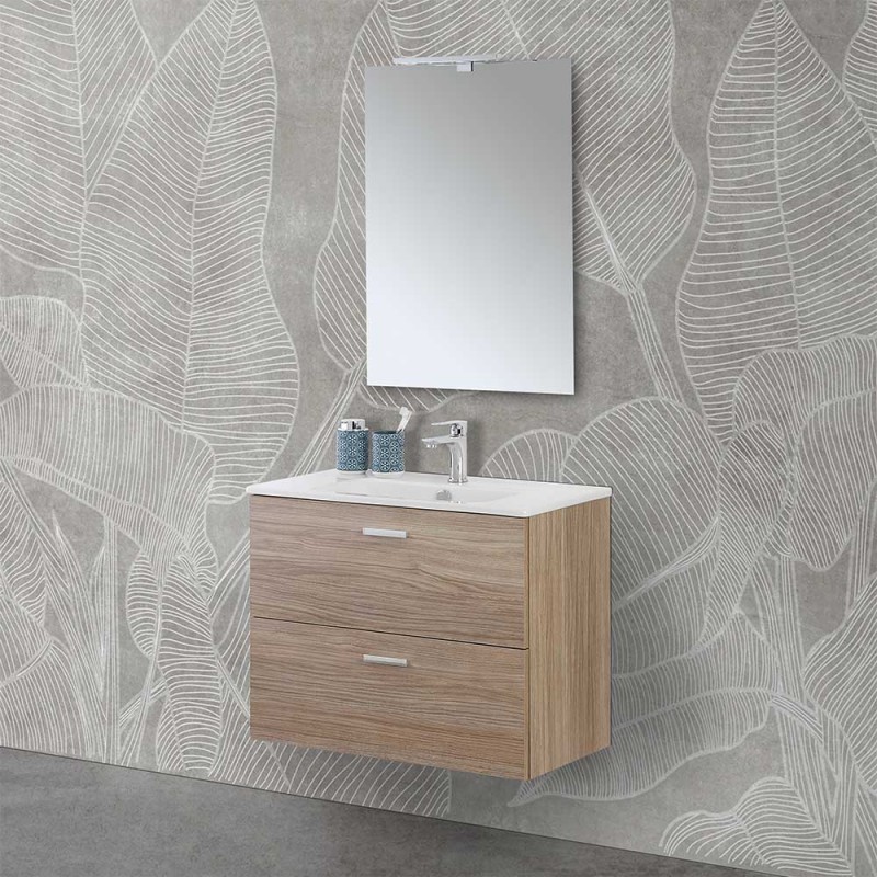 Mobile bagno sospeso 80 rovere tropea con top e specchiera LED  Martha