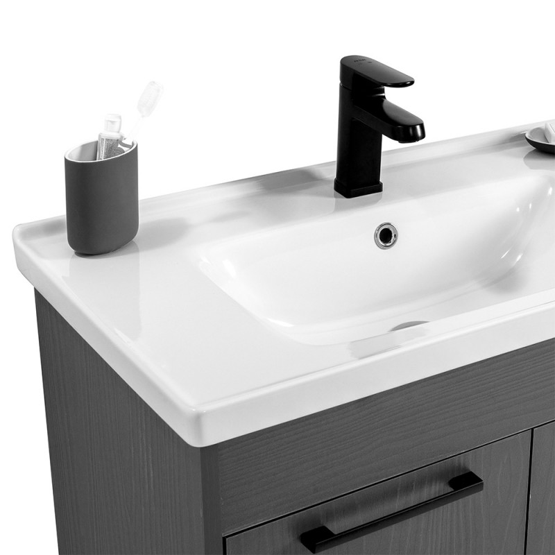 Mobile bagno sospeso 80 cm grigio effetto legno con armadietto a specchio  Sofia