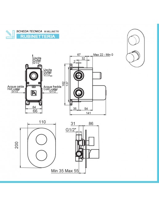 Set Doccia Incasso Completo Con Soffione 20 Slim E Kit Doccia Gemma