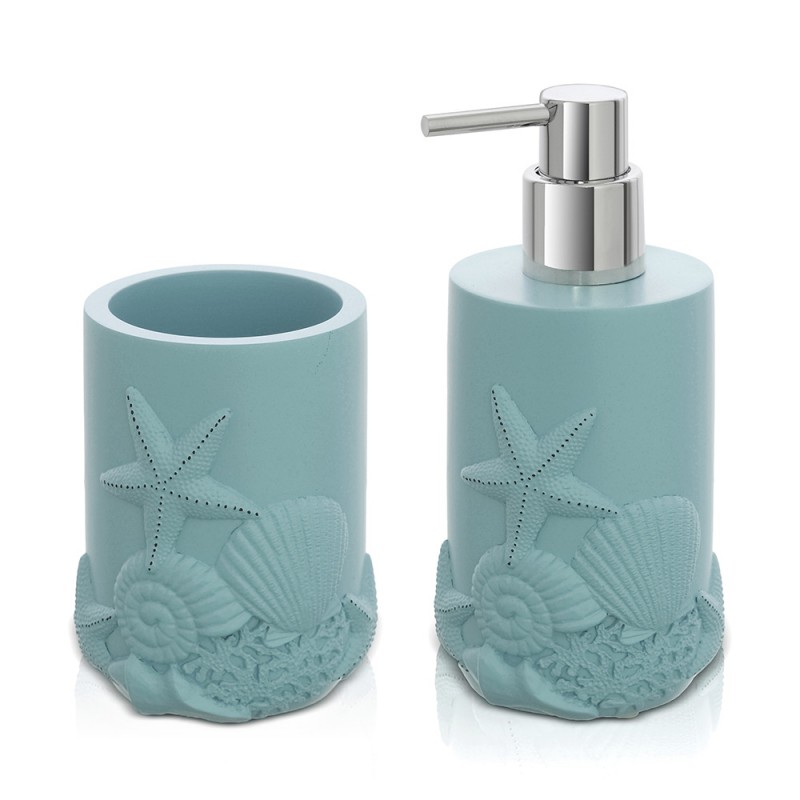 Set accessori bagno da appoggio 2 pezzi  in resina acquamarina  Coral