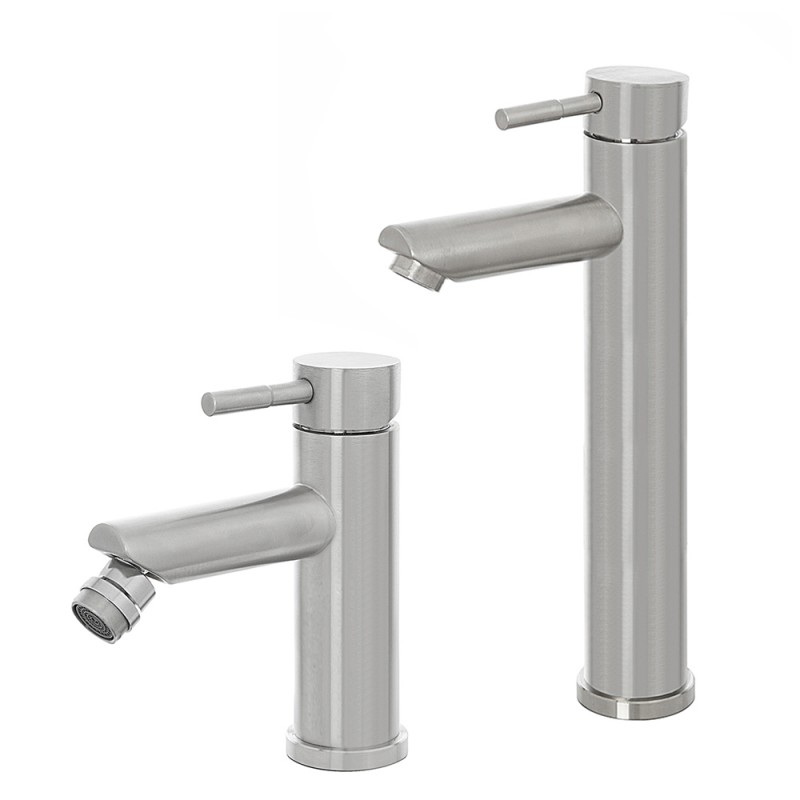 Set miscelatori lavabo alto e bidet acciaio spazzolato e piletta click-clack  York 