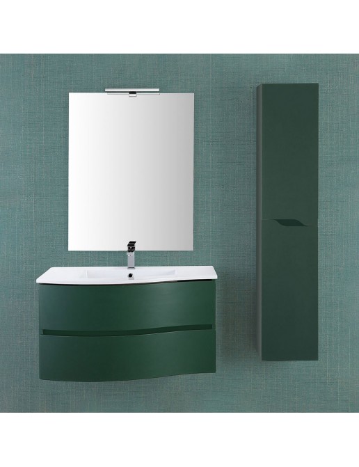 Mobile Bagno Sospeso Curvo Verde Con Lavabo E Specchio Cm Minori