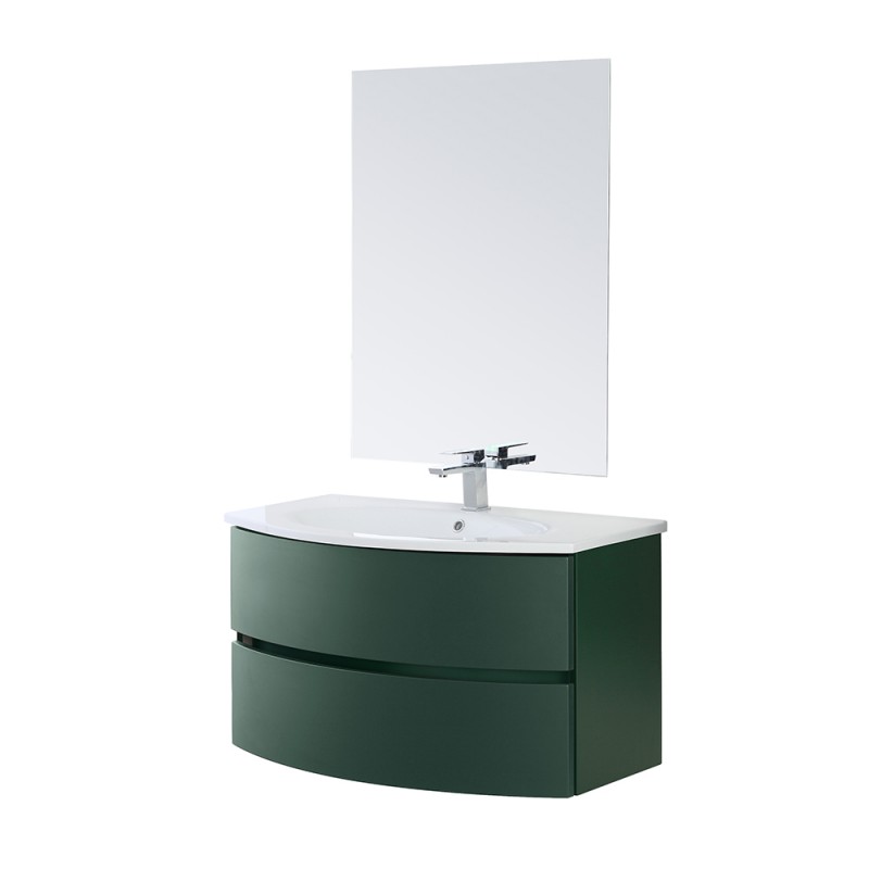 Mobile bagno sospeso 90 verde con lavabo e specchio 70x90 cm Maiori 