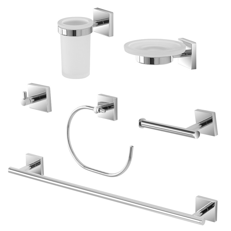 Set accessori a muro 6 pezzi in acciaio cromato e viti incluse  Easy 