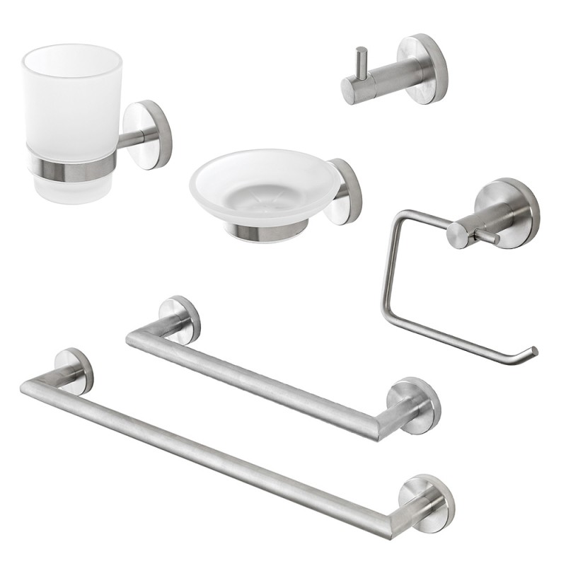 Set accessori a muro 6 pezzi in acciaio inox satinato e viti incluse  Galassia 