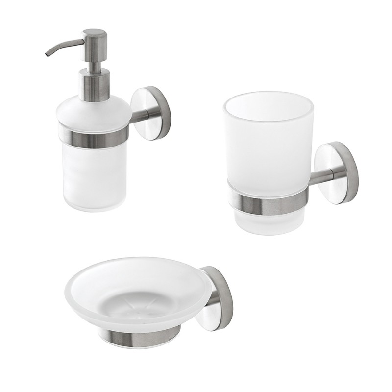 Set accessori a muro 3 pezzi in acciaio inox satinato e viti incluse  Galassia 