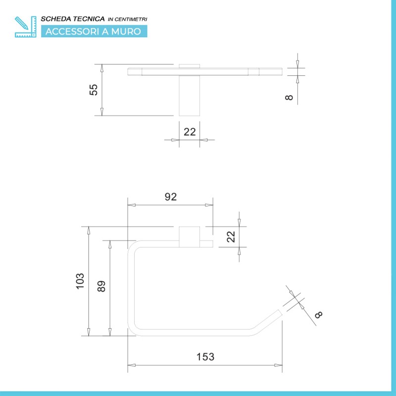 Set accessori a muro 5 pezzi in acciaio cromato e viti incluse