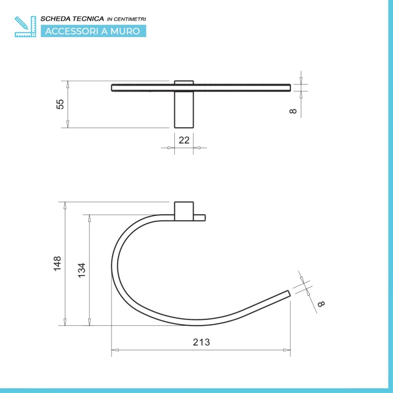 Set accessori a muro 5 pezzi in acciaio cromato e viti incluse