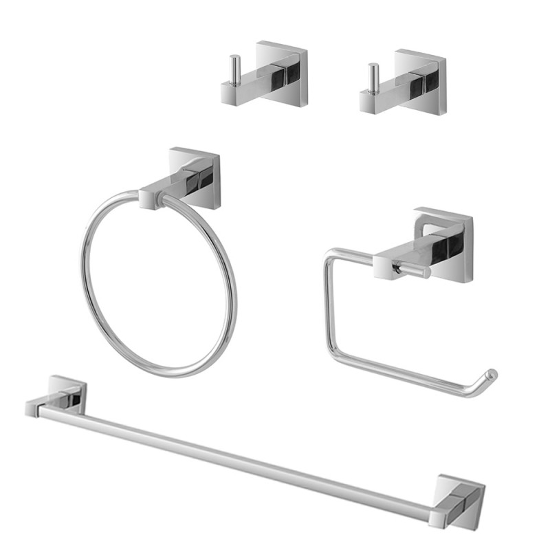 Set accessori a muro 5 pezzi in metallo cromato e viti incluse  Rock 