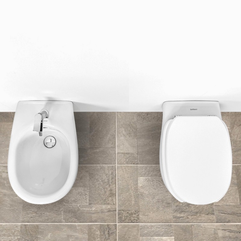 Vaso sospeso bagno accessibile in ceramica bianco copriwc softclose - Fiares