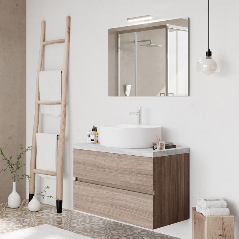 Mobile bagno sospeso 80 rovere fumo top cenere con specchio LED  Town