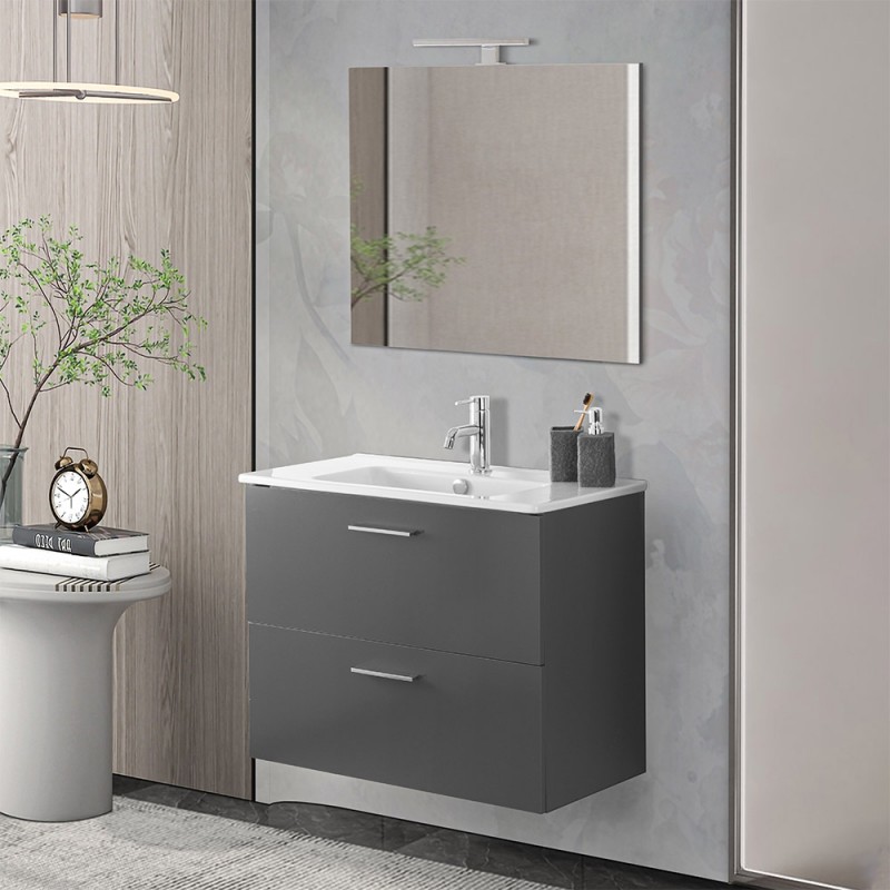 Mobile bagno sospeso 80  antracite lucido con lavabo e specchio  Miami