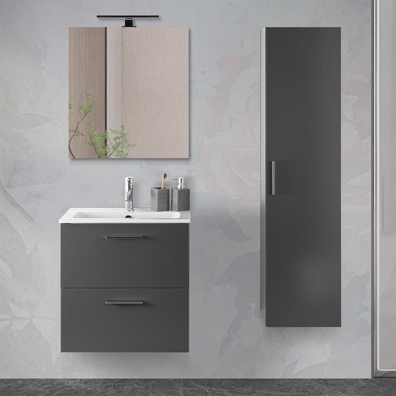 Mobile bagno sospeso 60 antracite con pensile 145 lavabo e specchio | Miami