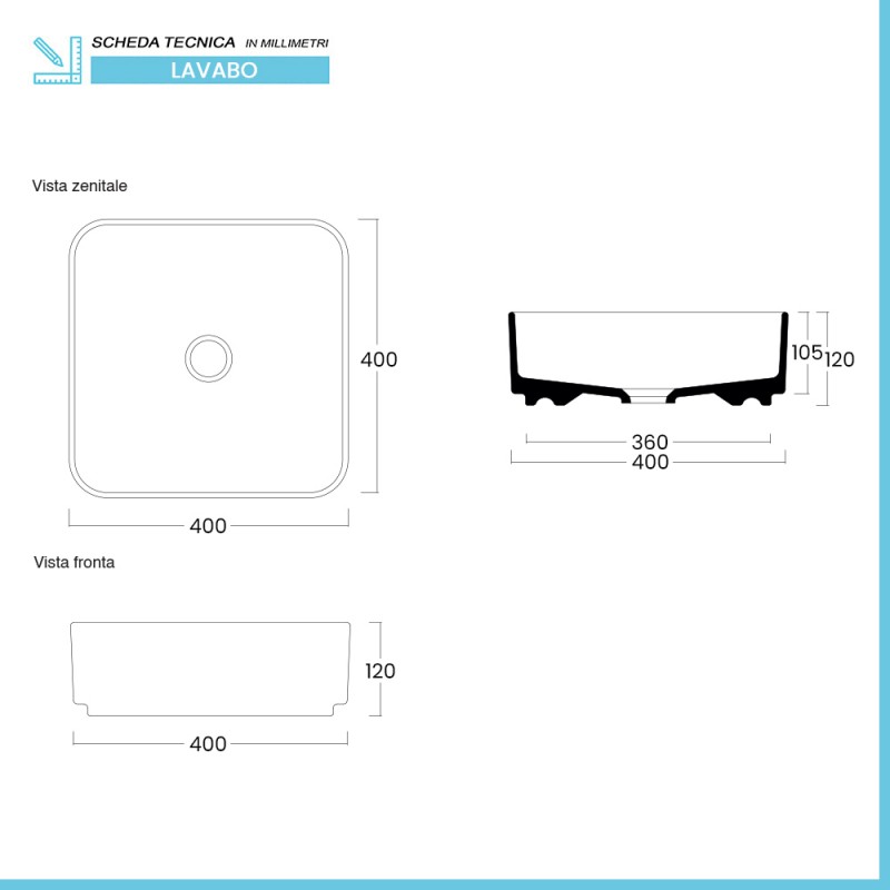 Lavabo appoggio Nimos dia 40x0 bianco lucido design moderno