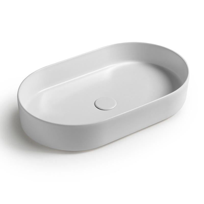 Lavabo da appoggio ovale 60 in ceramica bianco lucido