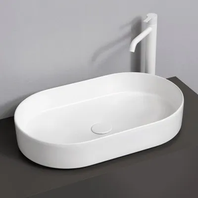 Lavabo da appoggio rettangolare 36x58 cm in ceramica cappuccino opaca