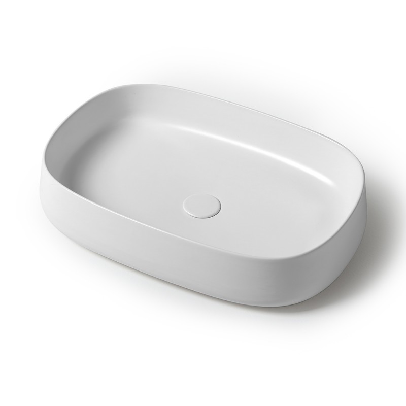 Lavabo da appoggio 60 cm rettangolare in ceramica bianco lucido  Milos