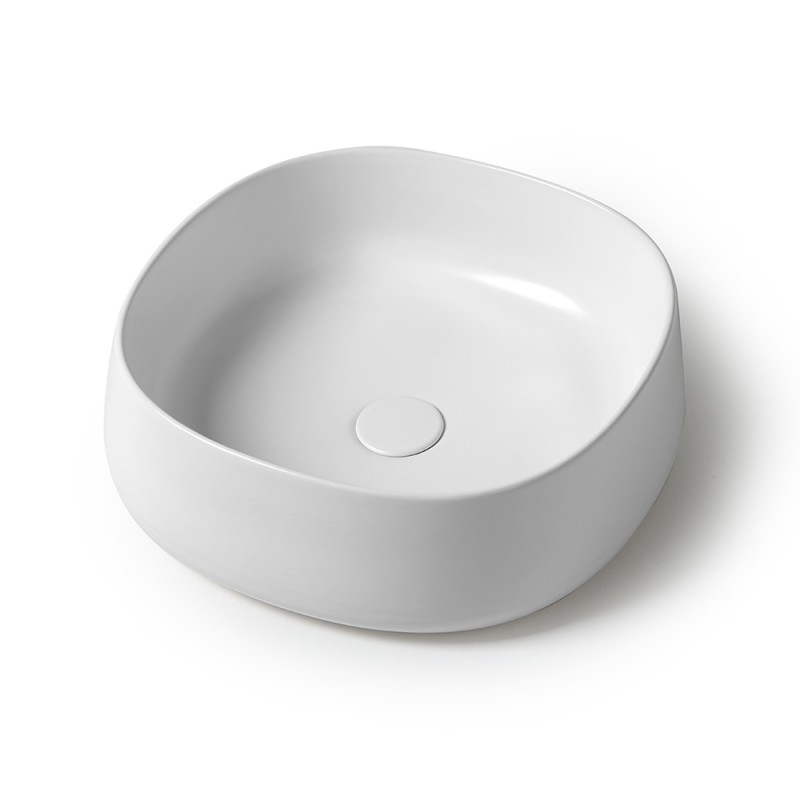 Lavabo da appoggio 42 cm con angoli stondati in ceramica bianco lucido  Milos