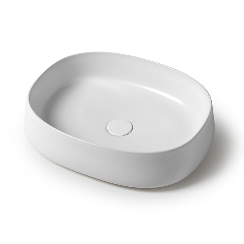 Lavabo da appoggio 50 cm ovale in ceramica bianco lucido  Milos