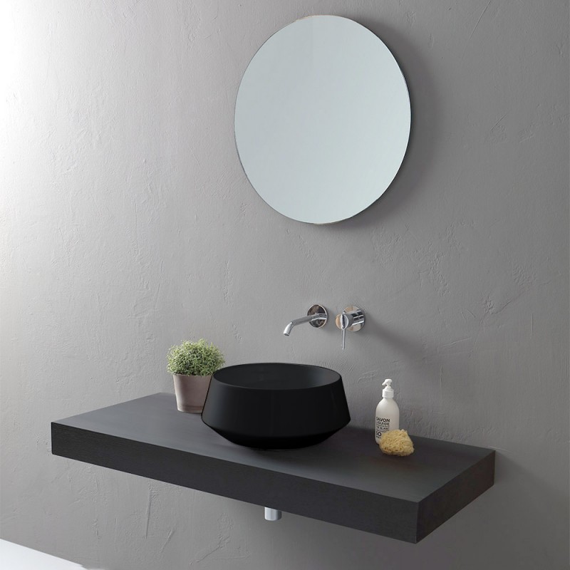 Lavabo da appoggio in ceramica nero opaco tondo 42 cm