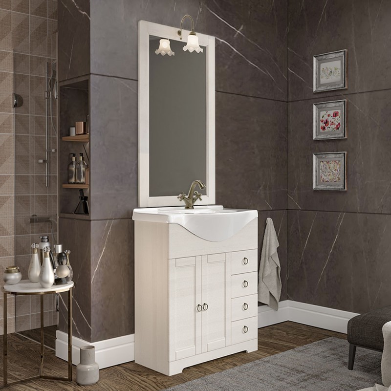 Mobile bagno a terra 75 bianco decape con lavabo e specchio  Romantica