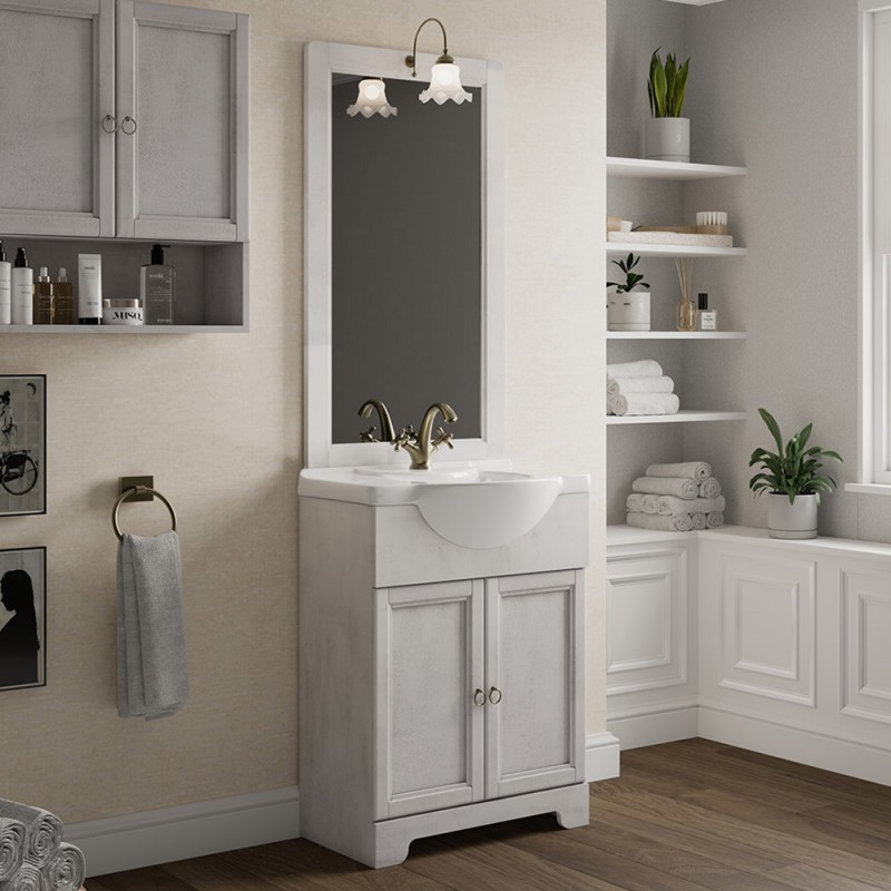 Mobile bagno a terra 55 bianco decape con lavabo e specchio  Romantica