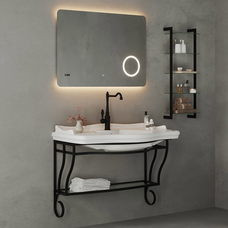 Mobile bagno sospeso 115 cm in metallo nero opaco con lavabo  Gardenia