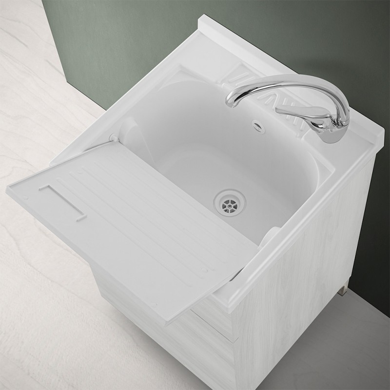 Mobile lavatoio 50x50 cm bianco lucido con vasca lavapanni in resina