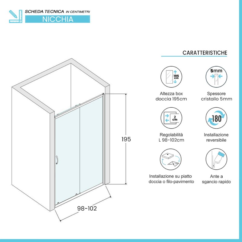 Porta scorrevole per doccia Milano 100 cm x 195 cm