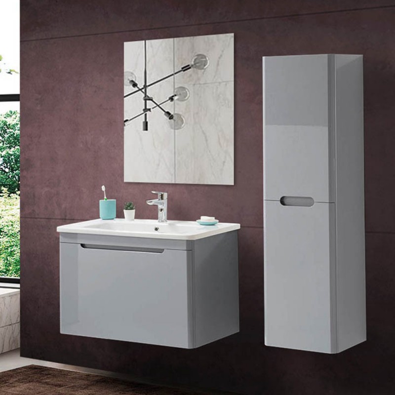 Mobile bagno sospeso 80 cm grigio lucido con specchio 70x90 Stillo