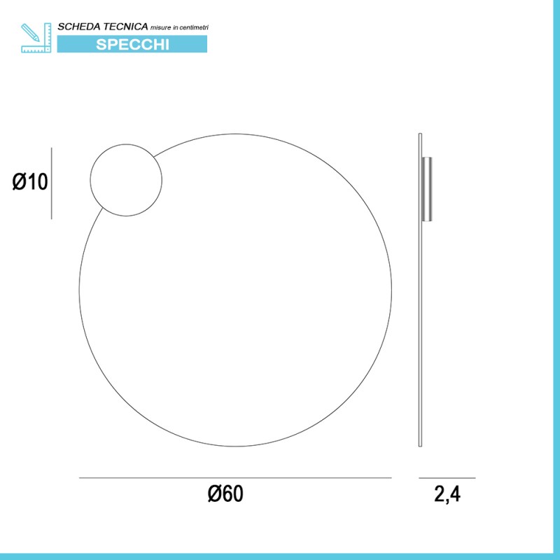 Specchio bagno tondo diametro 60 con applique LED cromata