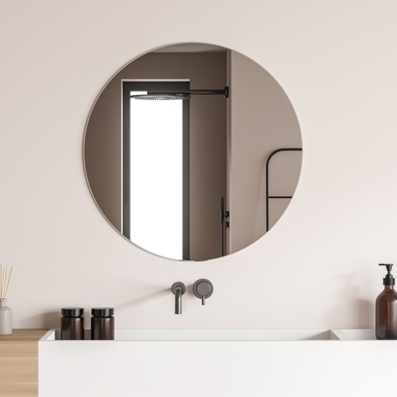 Specchio bagno tondo 70 cm a filo lucido con installazione a parete