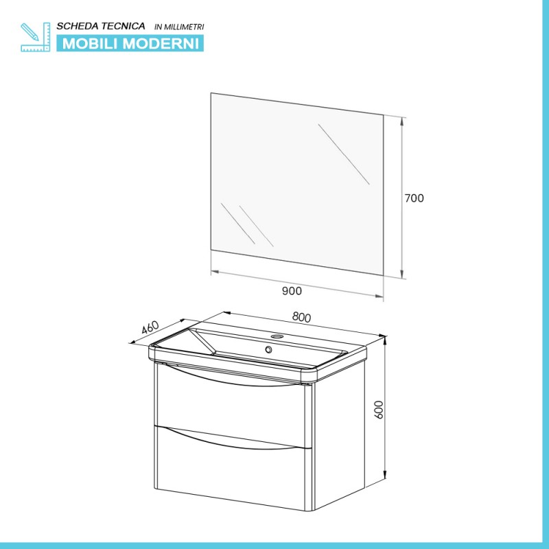 Mobile bagno sospeso 80 cm beige con specchio a filo Zen