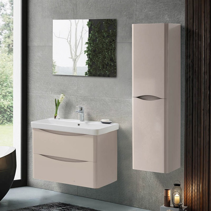 Mobile bagno sospeso 80 cm beige con specchio a filo Zen