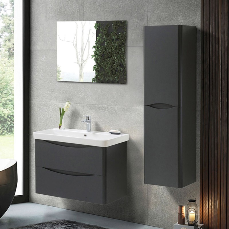 Mobile bagno sospeso 80 cm antracite con specchio a filo Zen