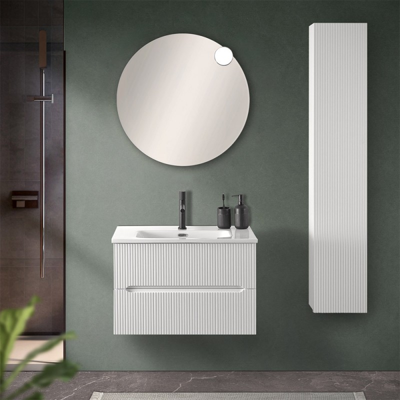 Mobiletto bagno sospeso cannettato 70 cm bianco opaco con top  Bali