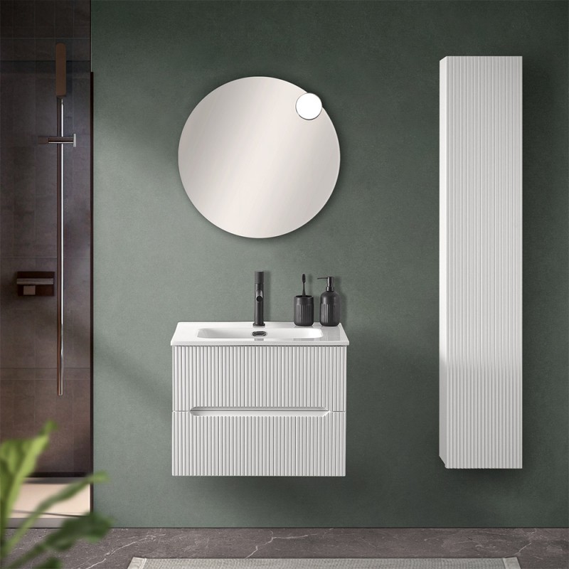 Mobile bagno sospeso cannettato 60 cm bianco opaco con lavabo  Bali