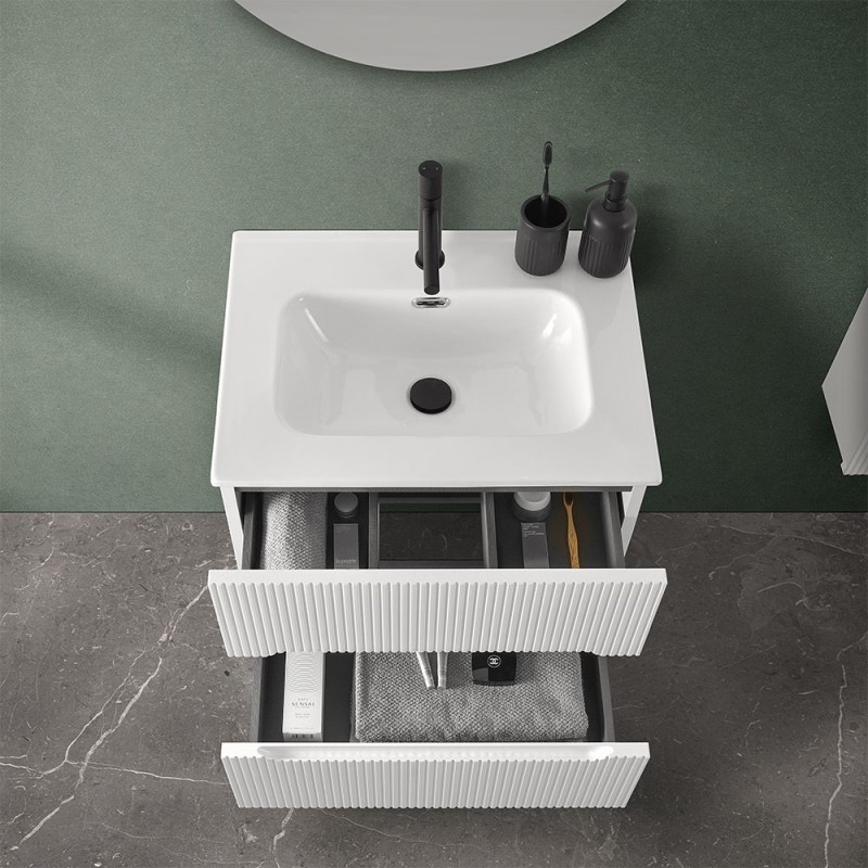 Mobile bagno sospeso cannettato 60 cm bianco opaco con specchio