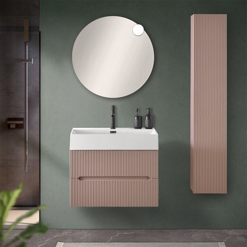 Mobile bagno sospeso cannettato 70 cm rosa con specchio  Bali