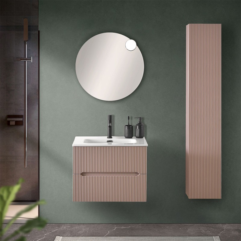 Mobiletto bagno sospeso cannettato 60 cm rosa con specchio  Bali