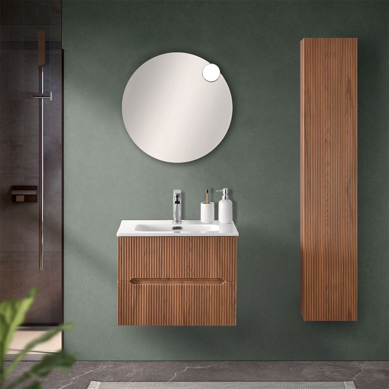 Mobile bagno sospeso cannettato 60 cm noce canaletto con lavabo  Bali