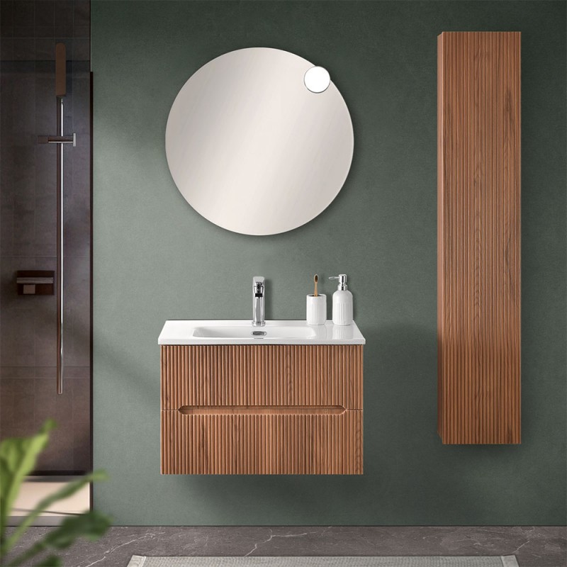 Mobiletto bagno sospeso cannettato 70 cm noce canaletto  Bali