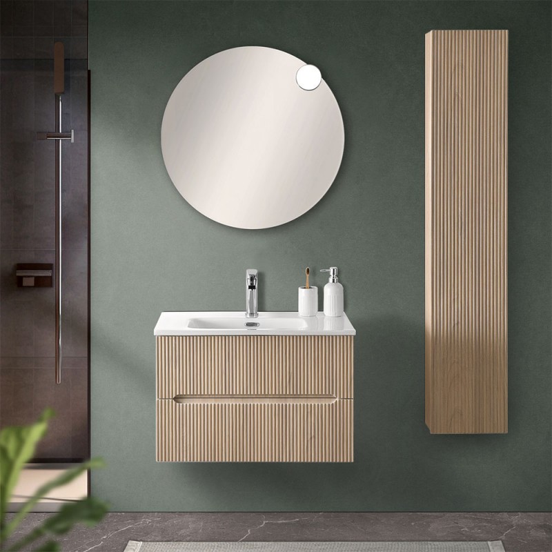 Mobile bagno sospeso cannettato 70 cm teak sabbiato con top  Bali