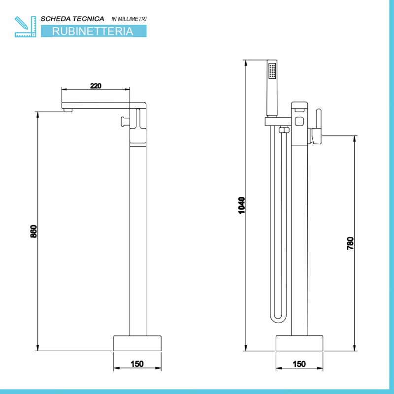 Rubinetto vasca a pavimento freestanding nero opaco