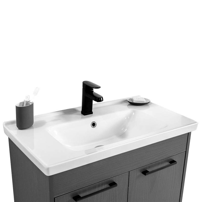 Mobile bagno sospeso 55 cm grigio effetto legno con armadietto a specchio  Sofia