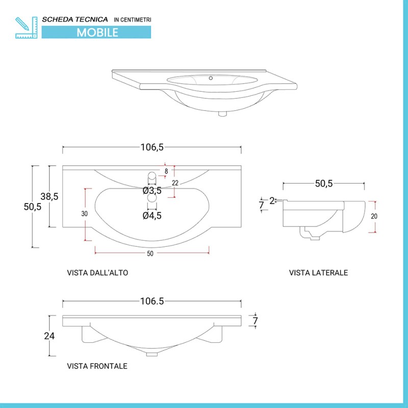 Mobile bagno a terra 105 cm noce con specchio lampada e pensile