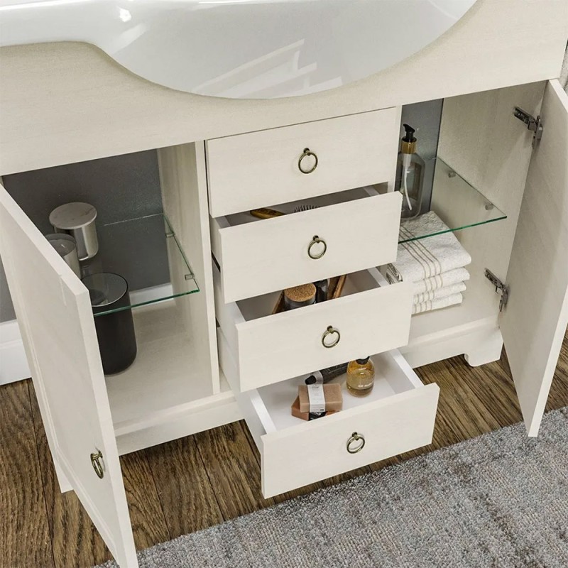 Bagno Italia Mobile Arredo Bagno da 105 cm bianco lucido con lavabo in  ceramica specchio e pensile a dx