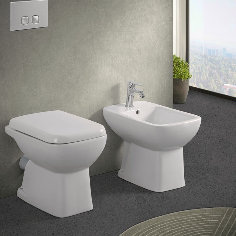 Water bidet combinato in ceramica con scarico a parete