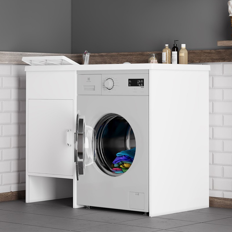 Mobile lavatoio copri lavatrice reversibile bianco Negrari con ante  109x60x92 cm