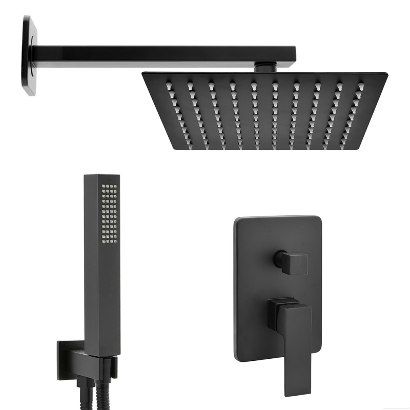 Set doccia incasso Kubo nero opaco con soffione 25 cm e kit doccia 